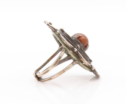 925 Sterling Silver Vintage Ring Dark Tone Swirls Cutout Gemstone Sz 6  RG32838