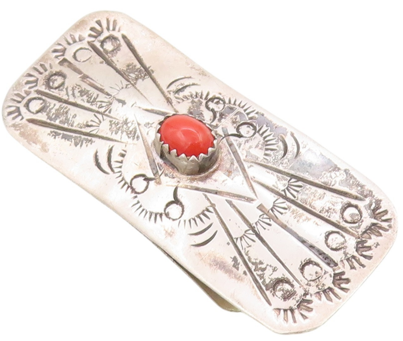 925 Sterling Silver Vintage Money Clip NAVAJO Zuni Carnelian Etched Pin  TR3959