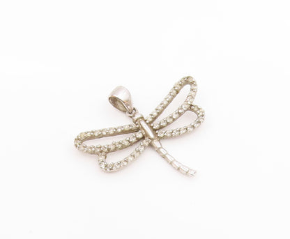 925 Sterling Silver  Vintage Shiny Topaz Dragonfly Motif Pendant  PT19471