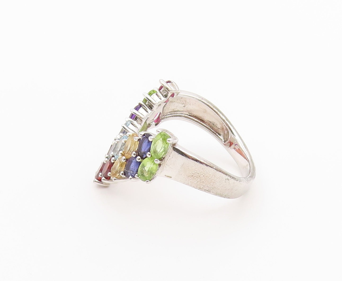 925 Sterling Silver Vintage Ring Multi Gemstone V Shaped Band  Sz 12  RG36527