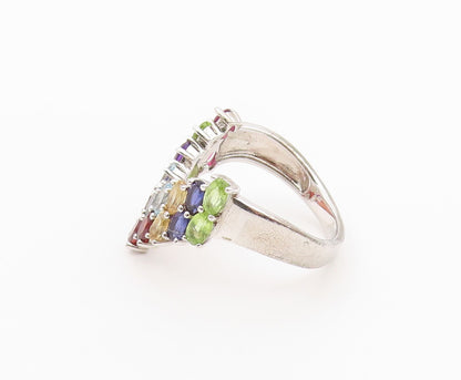 925 Sterling Silver Vintage Ring Multi Gemstone V Shaped Band  Sz 12  RG36527