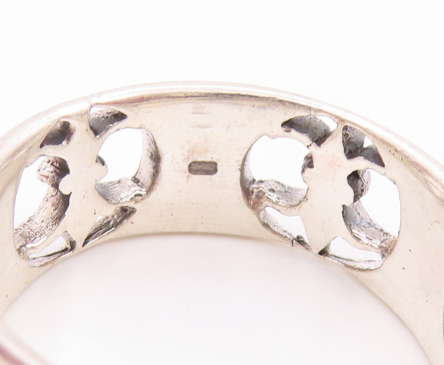925 Sterling Silver Vintage Ring Fleur De Lis Cutout Wide Band  Sz 14.5  RG34713