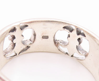925 Sterling Silver Vintage Ring Fleur De Lis Cutout Wide Band  Sz 14.5  RG34713