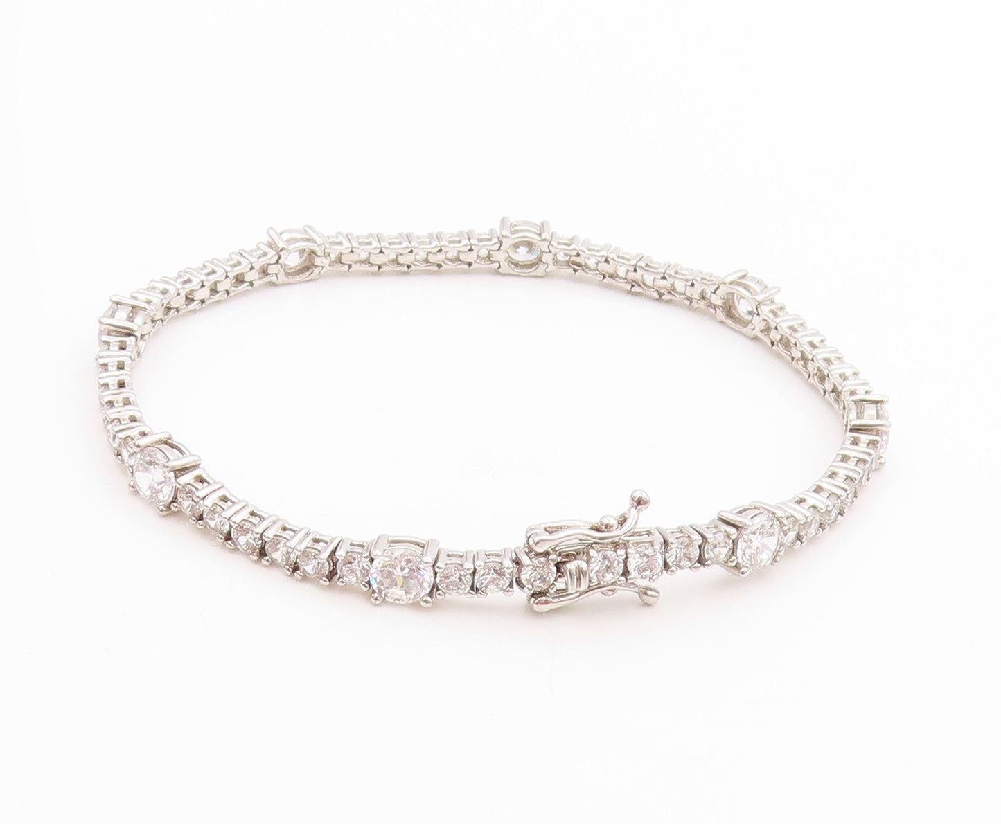 925 Sterling Silver Vintage Bracelet Two Shape Sparkling CZ Tennis Chain BT11389