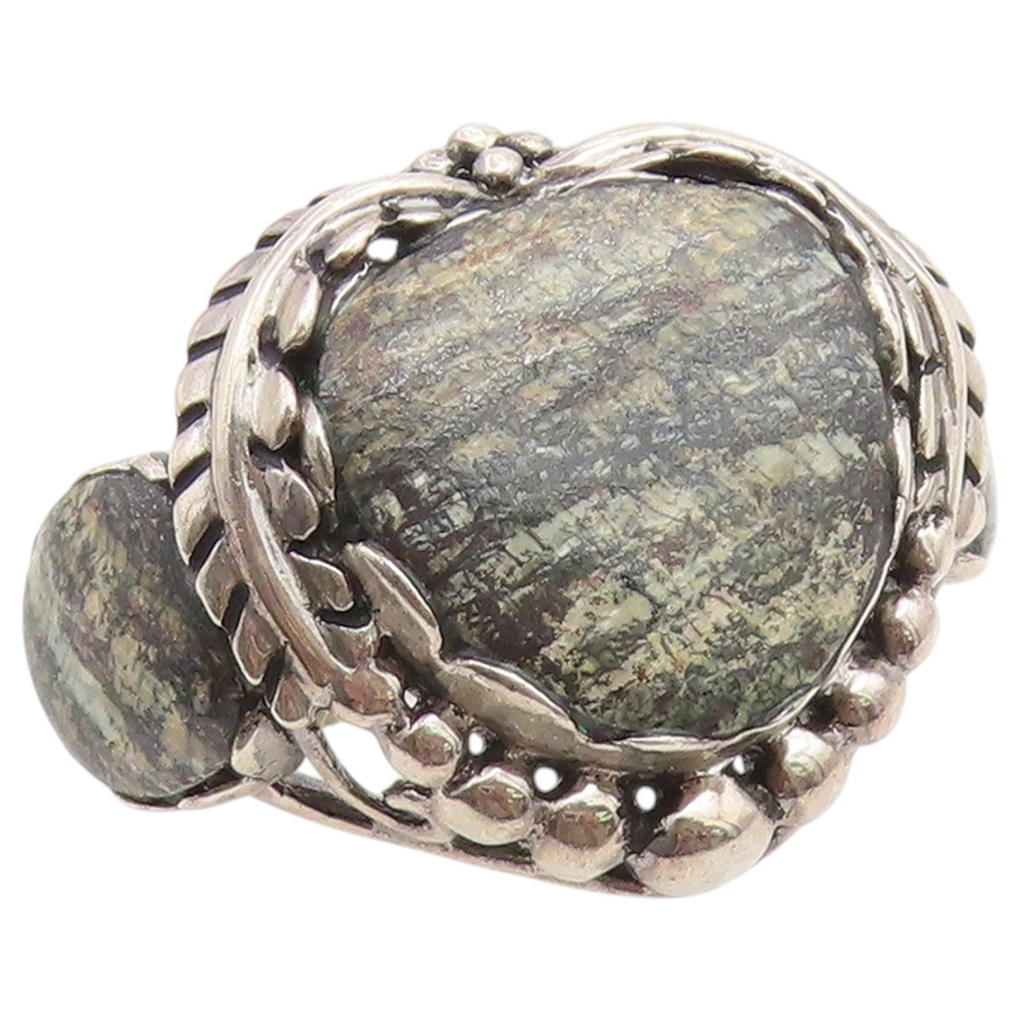 925 Sterling Silver Vintage Ring Green Jasper Botanical Ivy Vine  Sz 12  RG36740