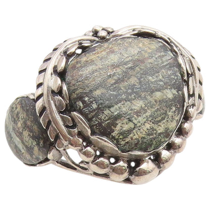 925 Sterling Silver Vintage Ring Green Jasper Botanical Ivy Vine  Sz 12  RG36740