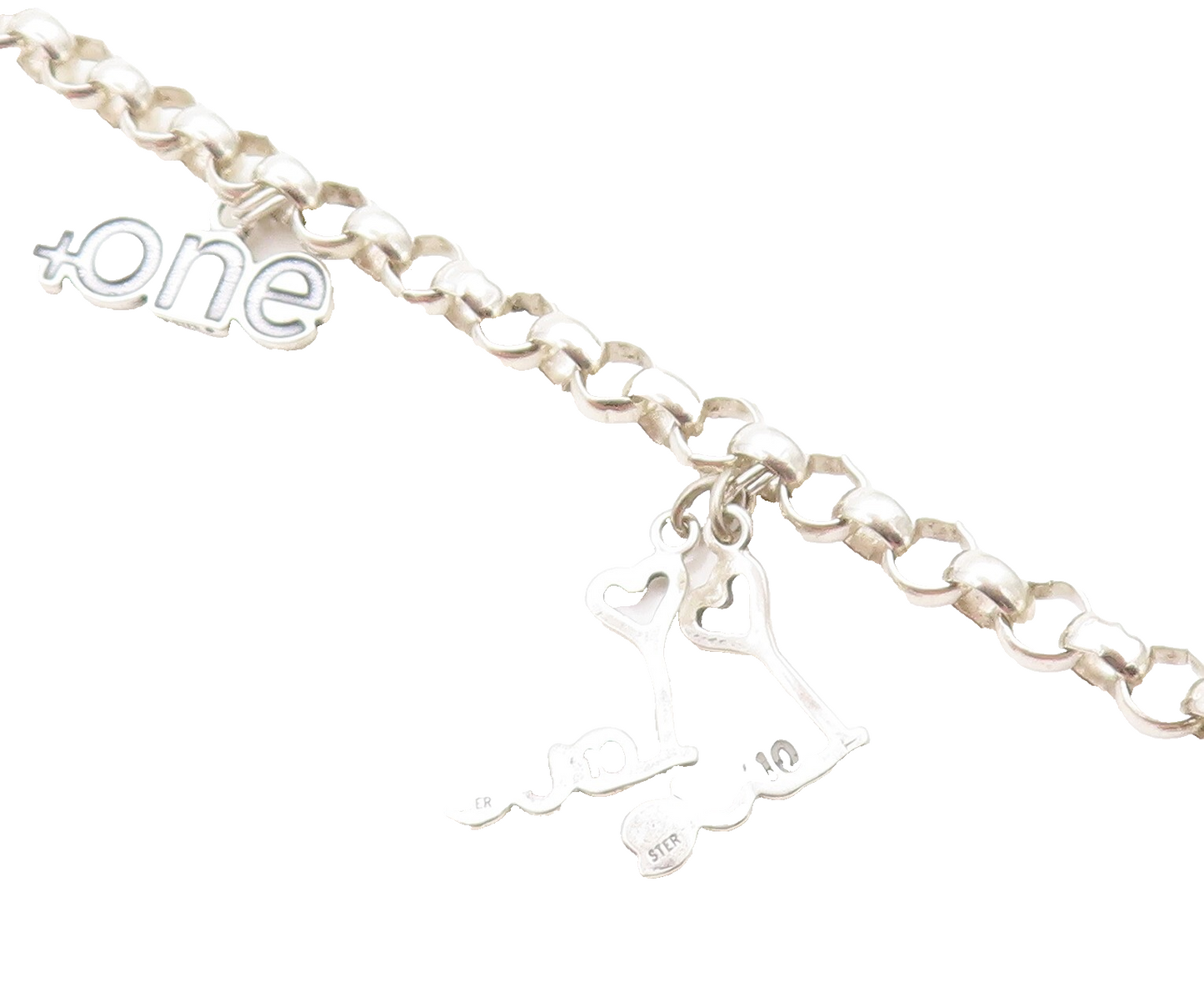 925 Sterling Silver  Assorted Stamped Charms Round Link Chain Bracelet  BT2173