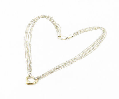 925 Silver & 14K GOLD  Vintage Love Heart Multi Strand Chain Necklace  NE3048