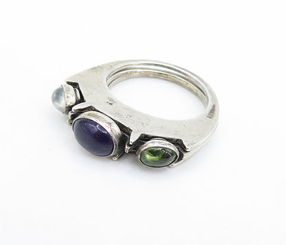 DESIGNER 925 Silver  Vintage Amethyst Topaz & Peridot Stacked Ring Sz 8 RG7688