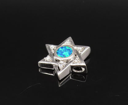 925 Sterling Silver Vintage Inlaid Blue Fire Opal & Topaz Star Pendant PT21553