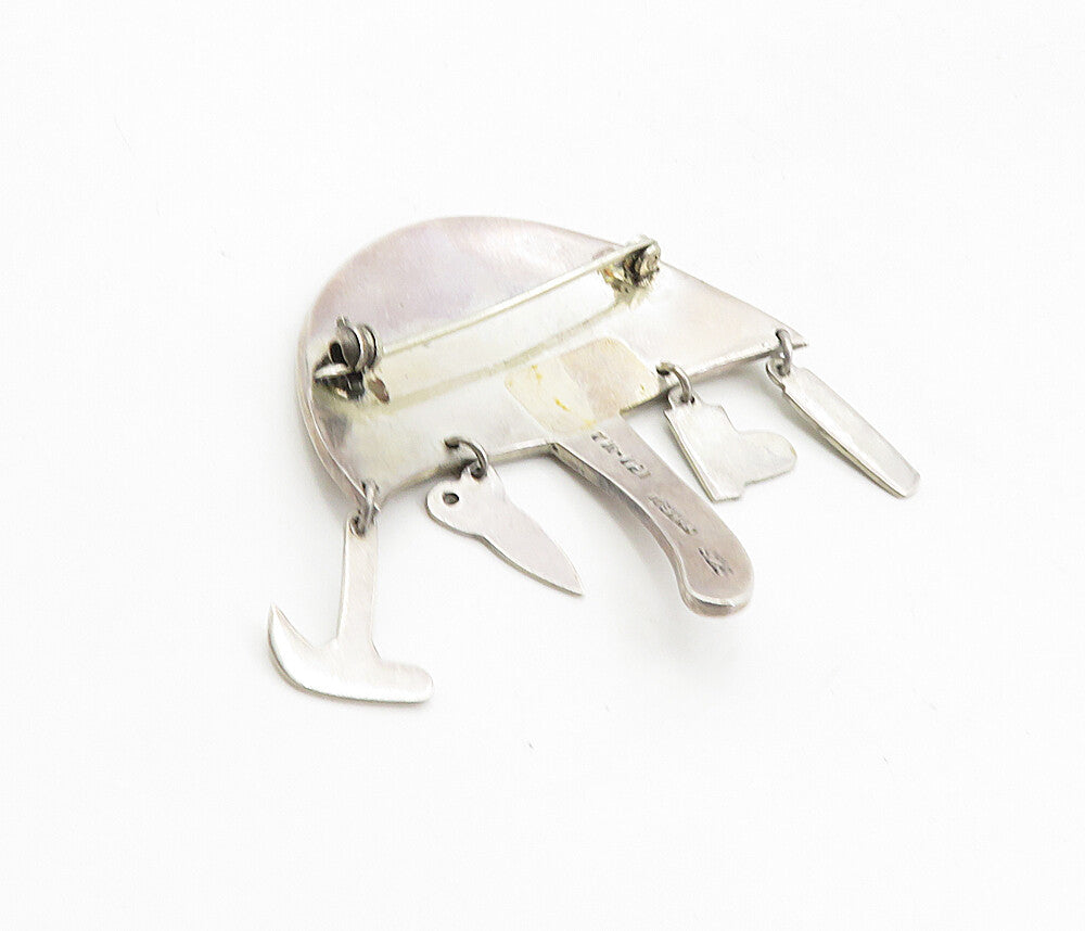 MEXICO 925 Sterling Silver  Vintage Umbrella Dangling Charms Brooch Pin BP3283