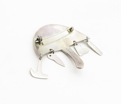 MEXICO 925 Sterling Silver  Vintage Umbrella Dangling Charms Brooch Pin BP3283