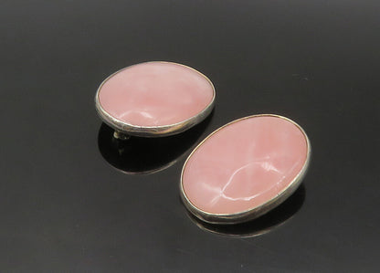 TURE 925 Silver  Vintage Large Rose Quartz Heavy Non Pierce Earrings  EG11330