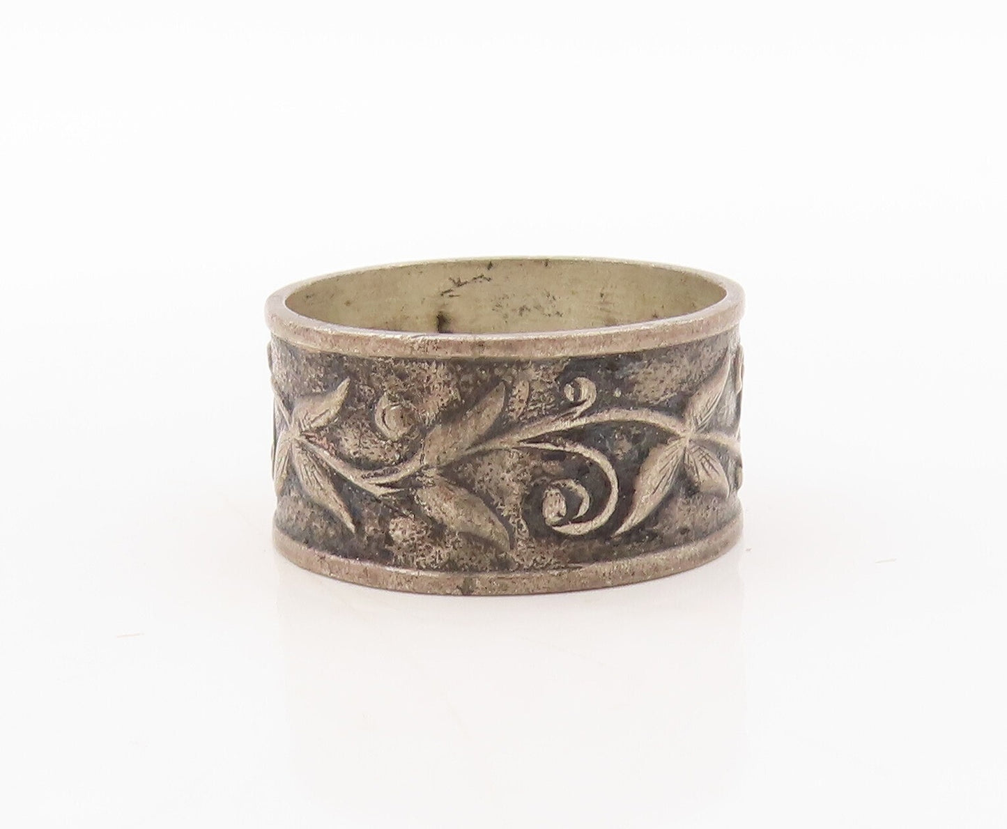 925 Sterling Silver Vintage Ring UNCAS Antique Dark Tone Floral  Sz 9  RG31008
