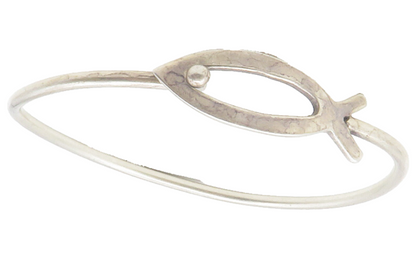 MEXICO 925 Sterling Silver  Vintage Open Fish Motif Bangle Bracelet  BT4768