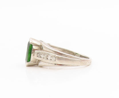 925 Sterling Silver Vintage Ring Elegant Green CZ Statement Band Sz 9.5 RG34681