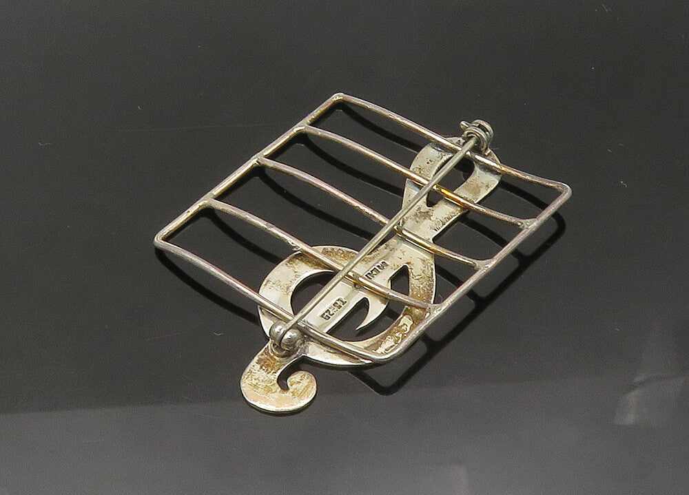 MEXICO 925 Sterling Silver  Vintage Treble Clef Music Motif Brooch Pin  BP8692