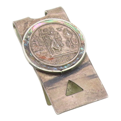 MEXICO 925 Silver  Vintage Abalone San Cristobal Protegenos Money Clip  TR3286