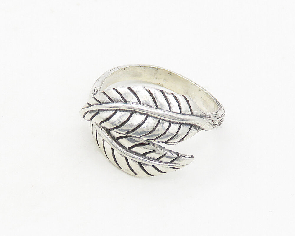 925 Sterling Silver  Vintage Shiny Floral Leaf Bypass Band Ring Sz 7  RG18732