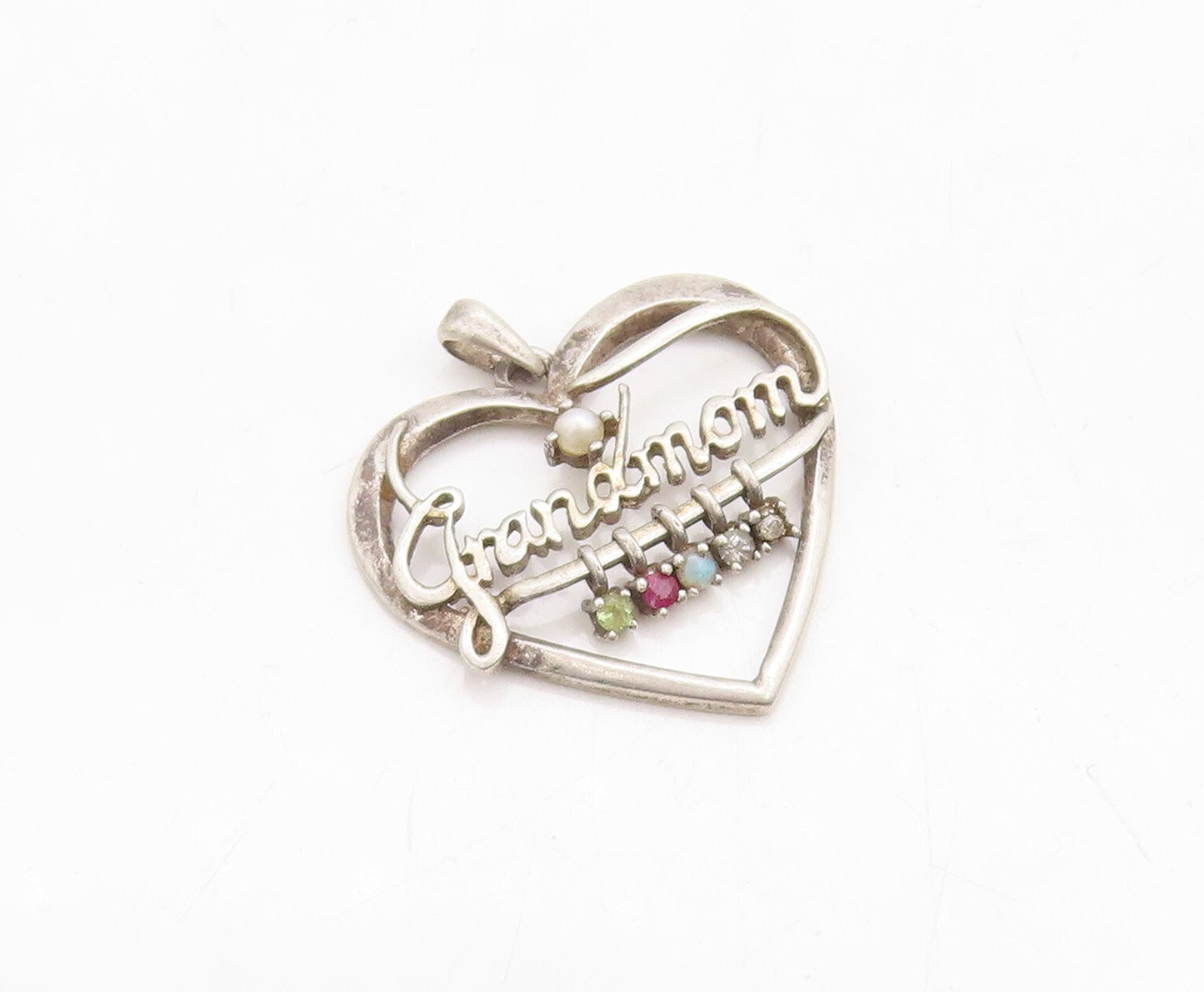 925 Sterling Silver Vintage Pendant LENOX Cutout Pearl Heart For Grandma PT23686