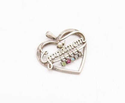 925 Sterling Silver Vintage Pendant LENOX Cutout Pearl Heart For Grandma PT23686