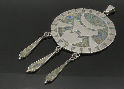MEXICO 925 Sterling Silver  Vintage Turquoise Large Heavy Pendant  PT18074
