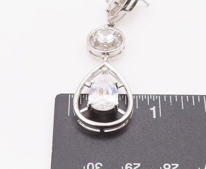 925 Sterling Silver Vintage Earrings Cutout Border Round & Pear Drop CZ  EG12807