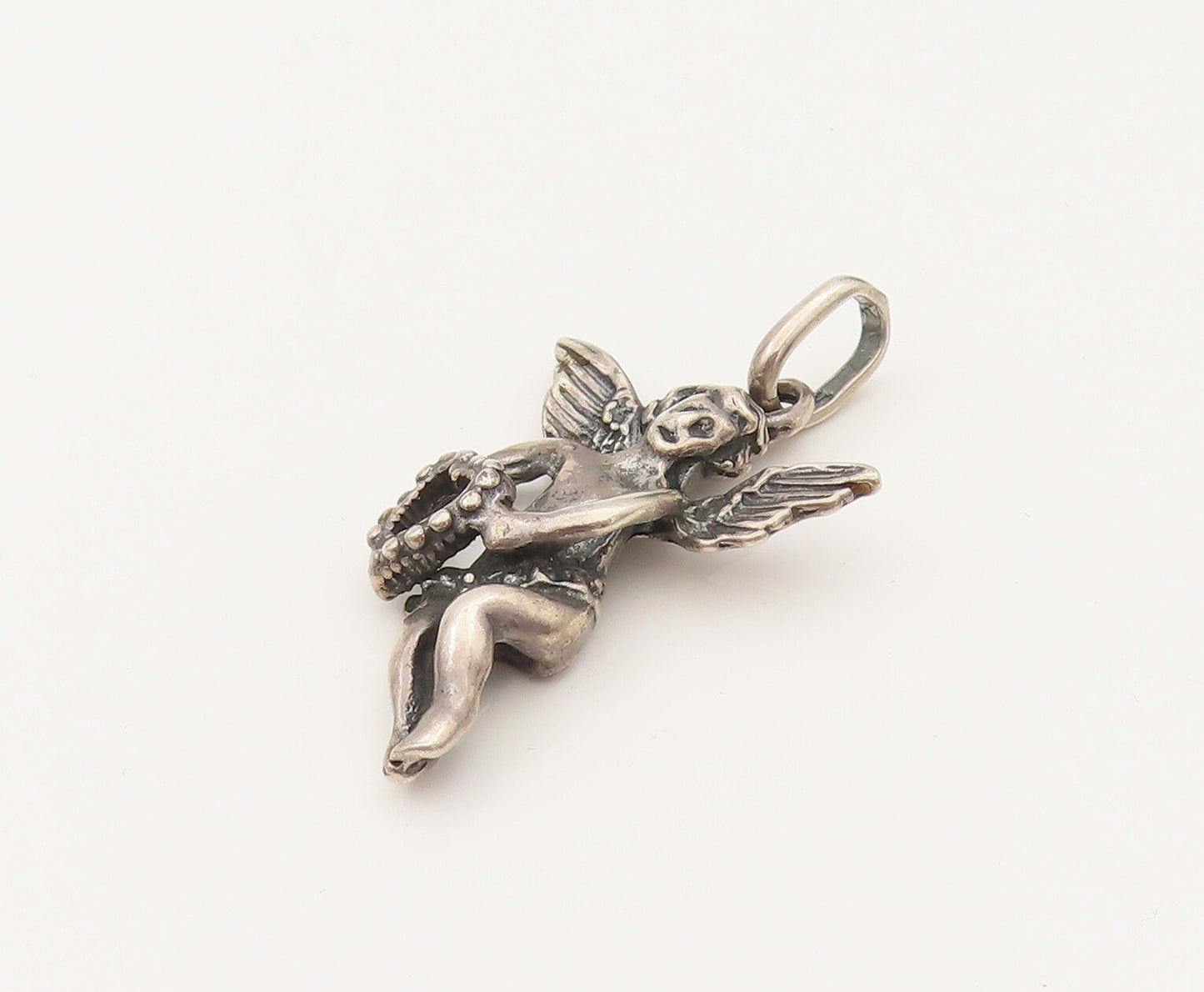 925 Sterling Silver Vintage Flying Fairy With Heart Pendant PT21979