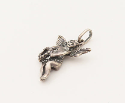 925 Sterling Silver Vintage Flying Fairy With Heart Pendant PT21979