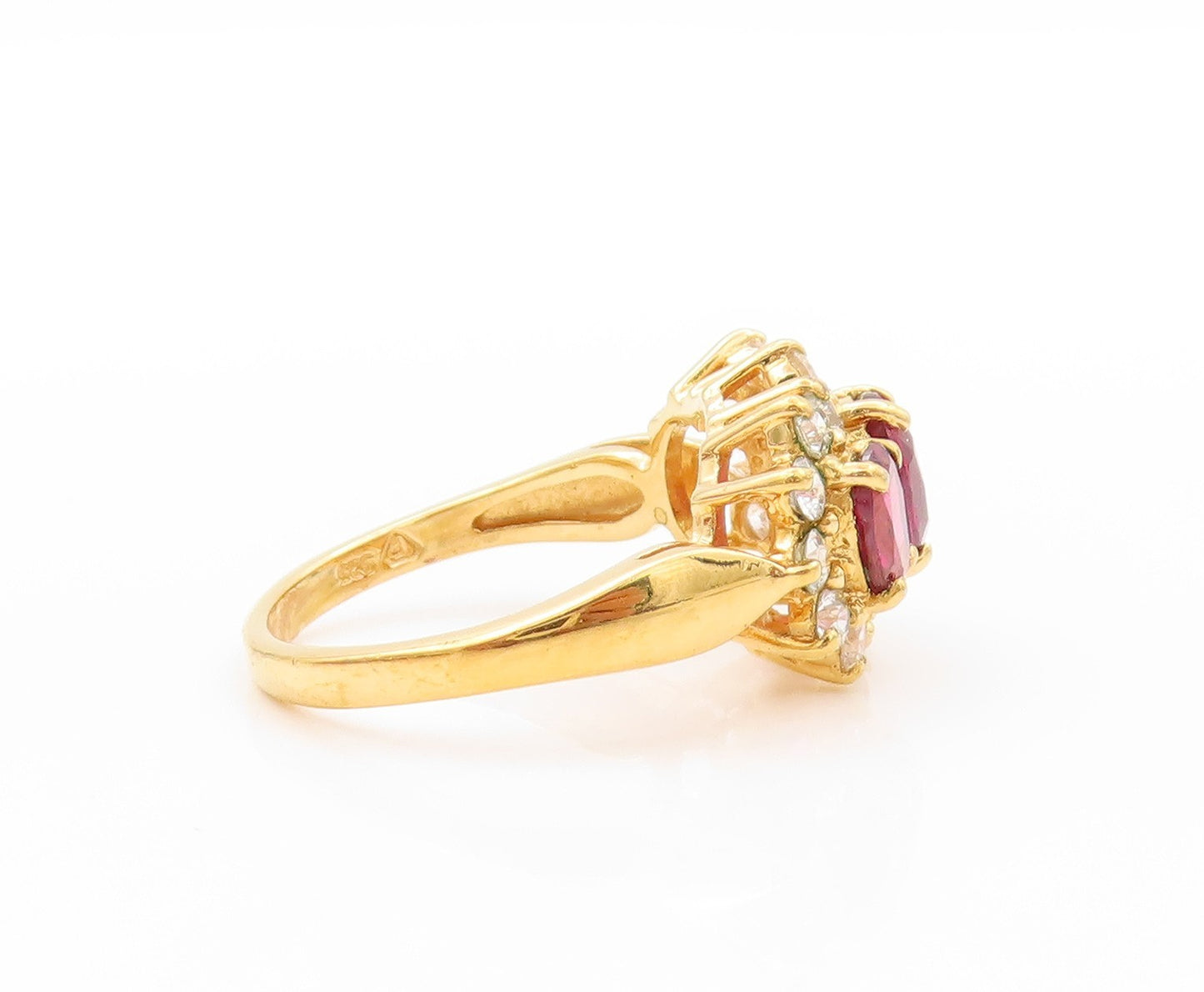 925 Sterling Silver Vintage Ring Gold Plated Oval Pink & White CZ  Sz 8  RG32561