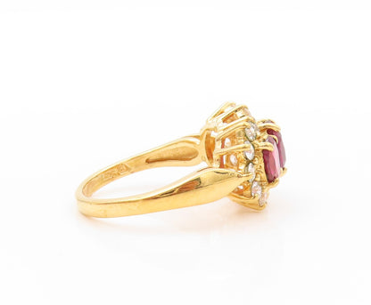 925 Sterling Silver Vintage Ring Gold Plated Oval Pink & White CZ  Sz 8  RG32561