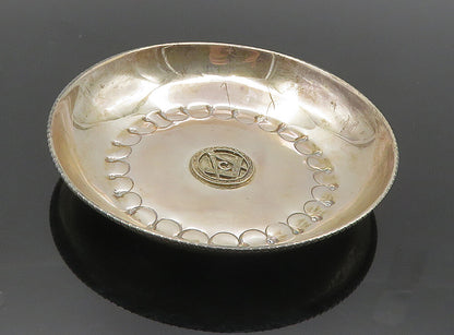 925 Sterling Silver Vintage Raised Free Mason Symbol Shiny Round Dish TR1478