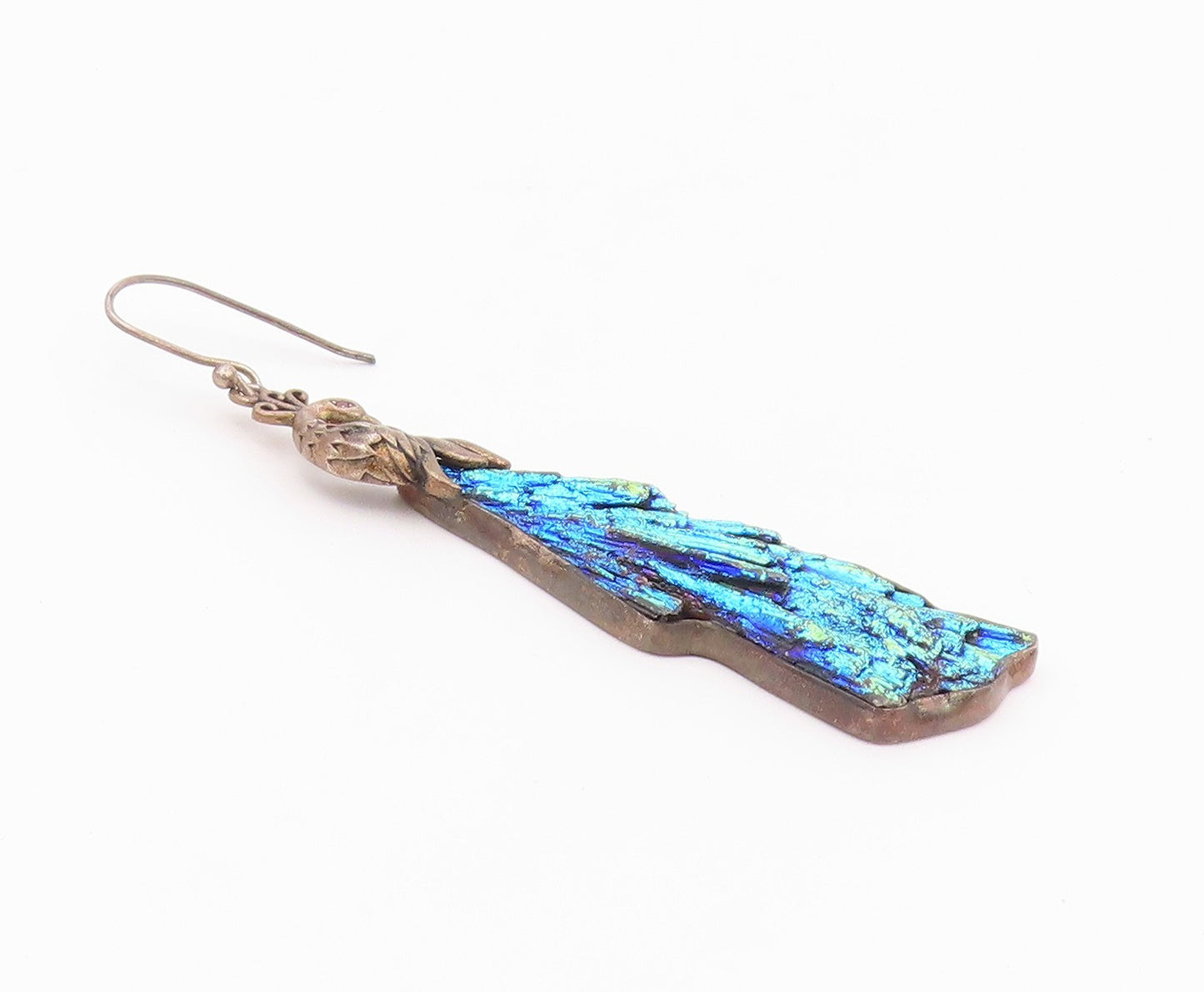 925 Sterling Silver Vintage Earrings Rainbow Kyanite Peacock Dangle  EG14515