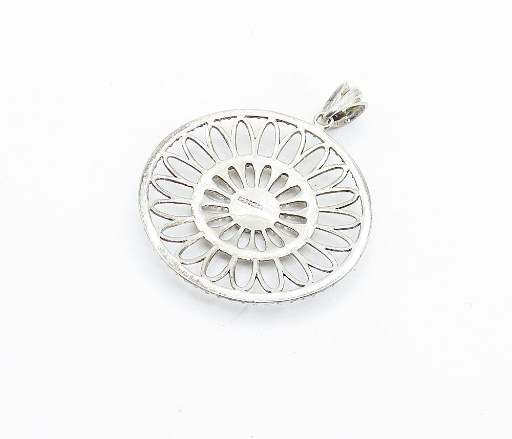 925 Sterling Silver  Vintage Shiny Open Flower Design Round Pendant  PT4522