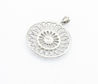 925 Sterling Silver  Vintage Shiny Open Flower Design Round Pendant  PT4522