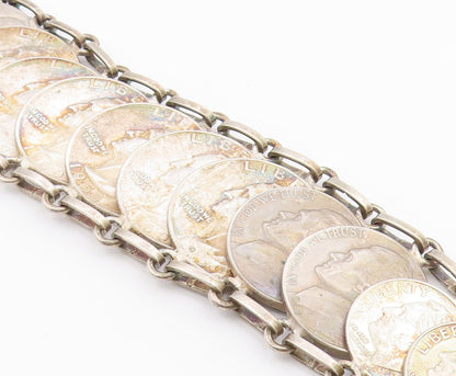925 Sterling Silver Vintage Bracelet Articulated Liberty Multi Coin Link BT12157