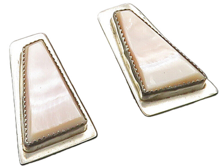 P. LEE NAVAJO 925 Silver  Vintage Pink Mother Of Pearl Drop Earrings  EG8310