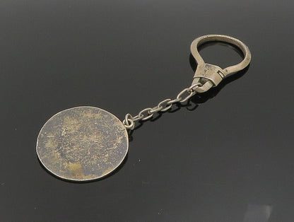 925 Sterling Silver  Vintage Carved Colombia Map Emerald Key Chain  TR3271