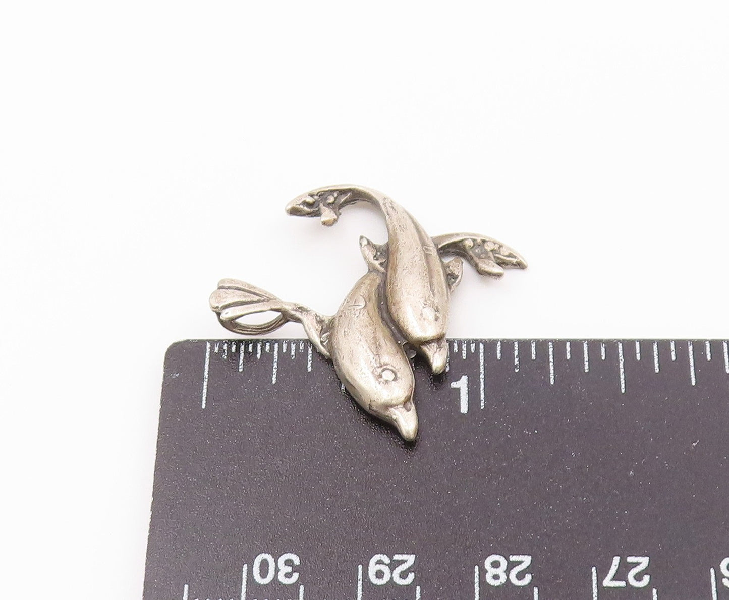 925 Sterling Silver  Vintage Double Dolphin Animal Motif Pendant  PT18298