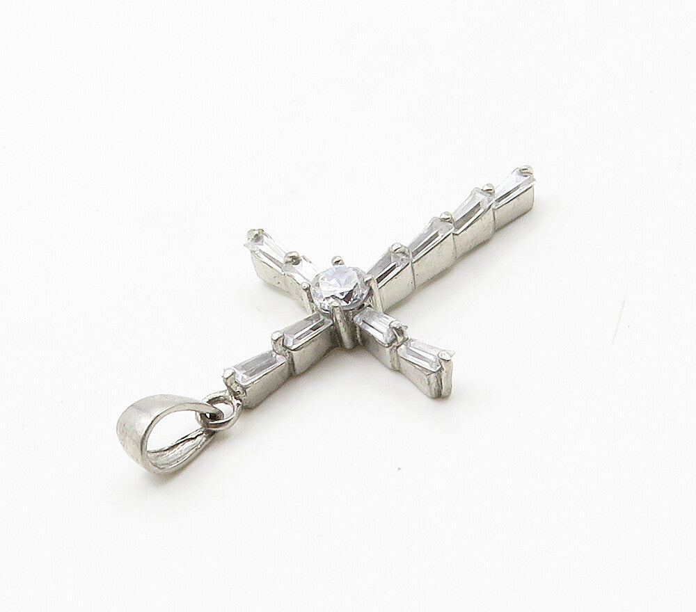 925 Sterling Silver  Sparkling Cubic Zirconia Religious Cross Pendant  PT12420