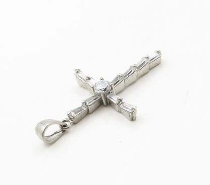 925 Sterling Silver  Sparkling Cubic Zirconia Religious Cross Pendant  PT12420