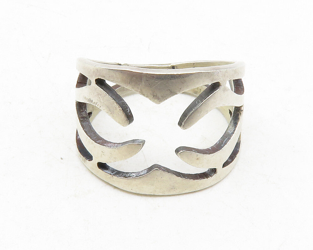 MEXICO 925 Sterling Silver  Vintage Shiny Cutout Design Band Ring Sz 7 RG12168