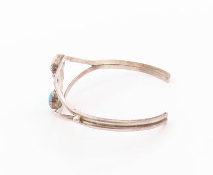 925 Sterling Silver Vintage Bracelet NAVAJO Cutout Oval Turquoise Cuff  BT11088