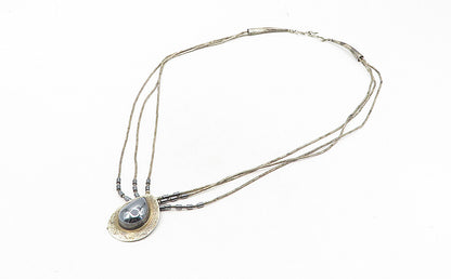 NAVAJO 925 Sterling Silver  Vintage Tear Drop Hematite Chain Necklace  NE1618