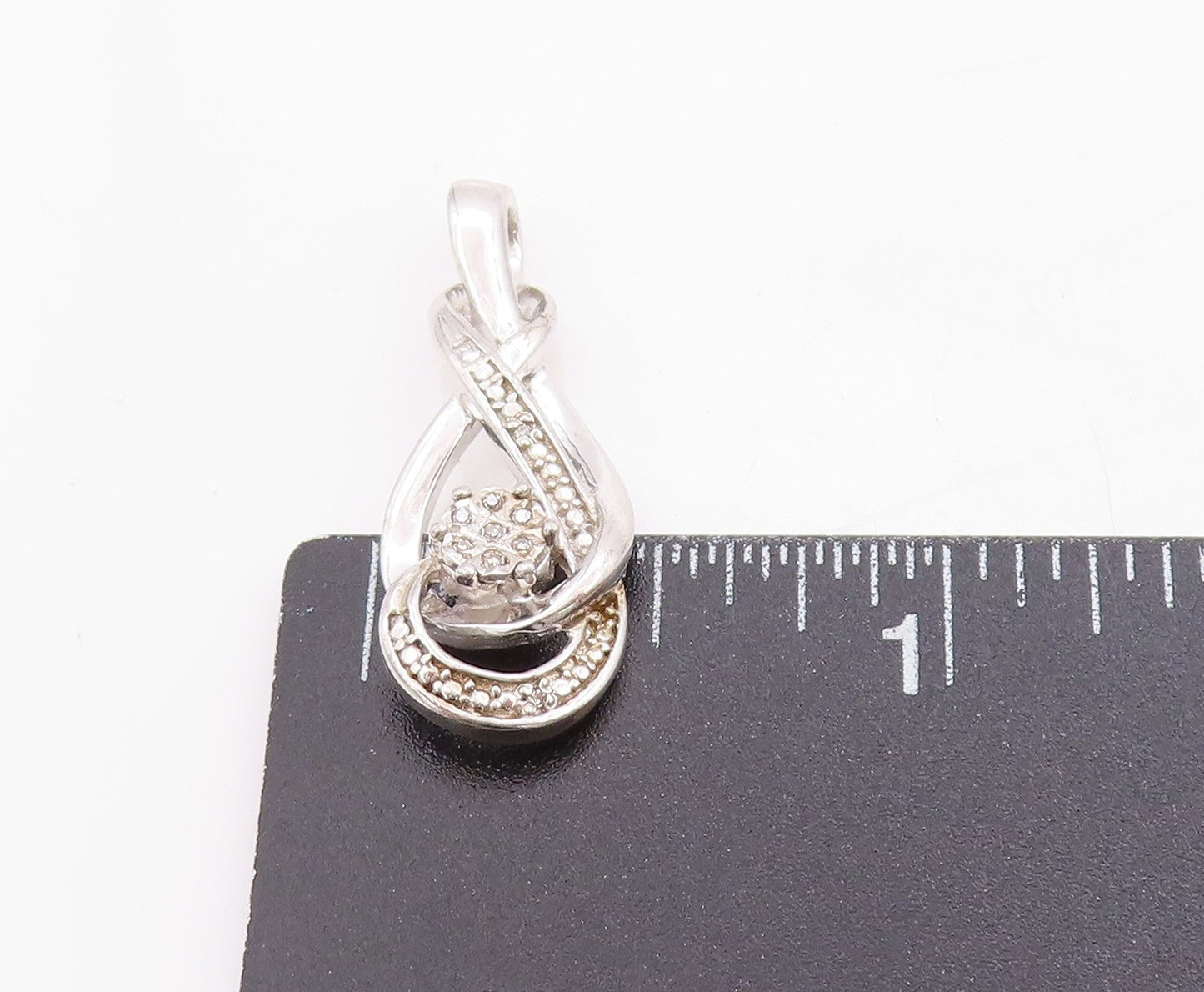 925 Sterling Silver Vintage Pendant Real Diamonds Floral Musical Note  PT24660