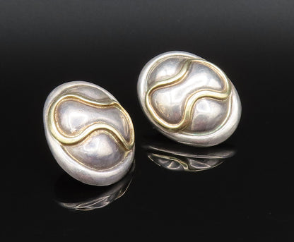 ROBERT WINC 18K GOLD & 925 Silver  Vintage 2 Tone Wave Oval Earrings  EG12020