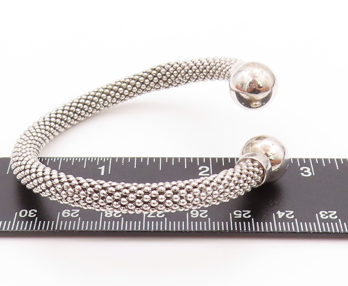 925 Sterling Silver Vintage Bracelet Modernist Beaded Cuff Band  BT11215