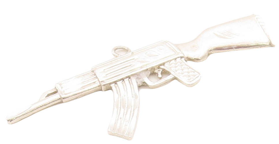 925 Sterling Silver Vintage Pendant Solid 3D Carved AK 47  PT23663