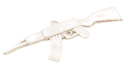 925 Sterling Silver Vintage Pendant Solid 3D Carved AK 47  PT23663