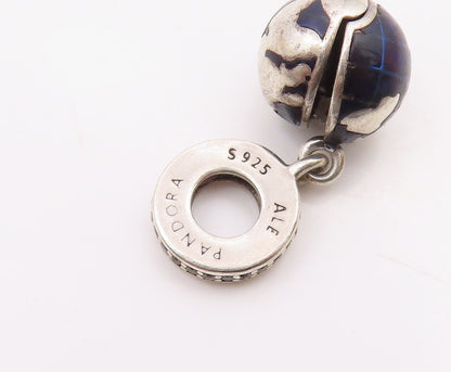 PANDORA 925 Silver  Vintage Enamel & Cubic Zirconia Globe Pendant  PT21819